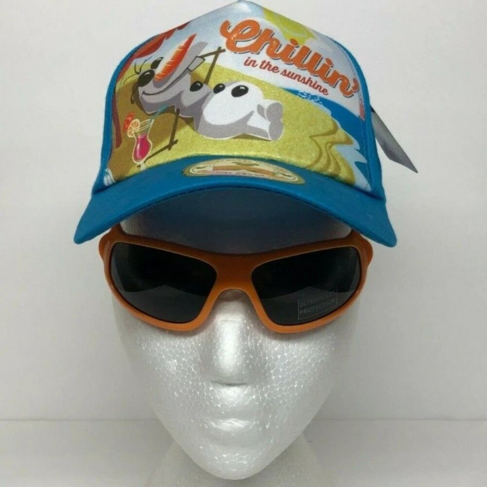 Kids Hat Frozen Olaf Chillin' in the Sunshine with Flip Down Sunglasses New